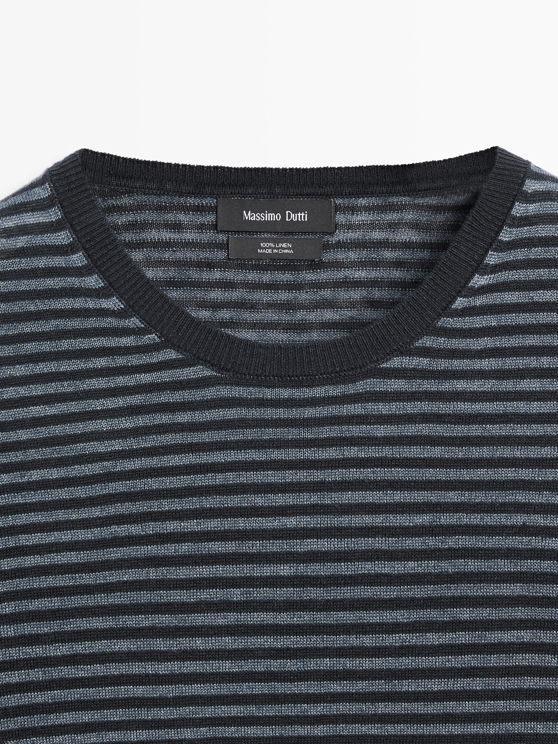Linen sweater with striped detail