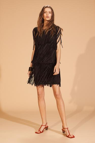 Zara LIMITED EDITION SUEDE FRINGE DRESS - Brown