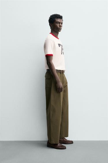 CONTRAST RIB NUMBER T-SHIRT - Ecru / Red by Zara - Image 3