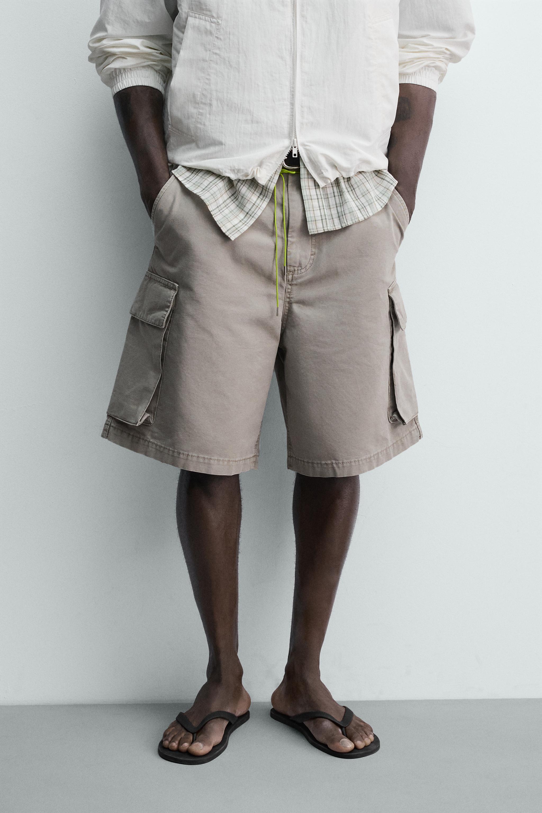 RELAXED FIT DRAWSTRING CARGO SHORTS - stone | ZARA United States