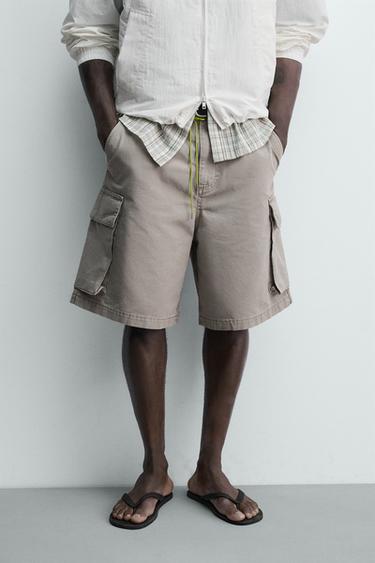 CELANA BERMUDA CARGO RELAXED FIT TALI - stone dari Zara