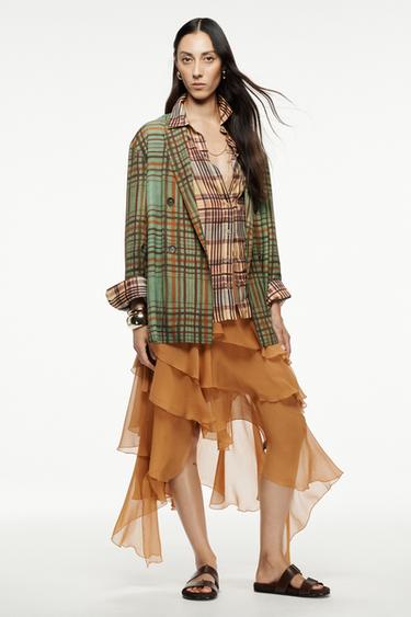 تنورة ميدي بطيات غير متناسقة ZW COLLECTION - البرتقالي by Zara