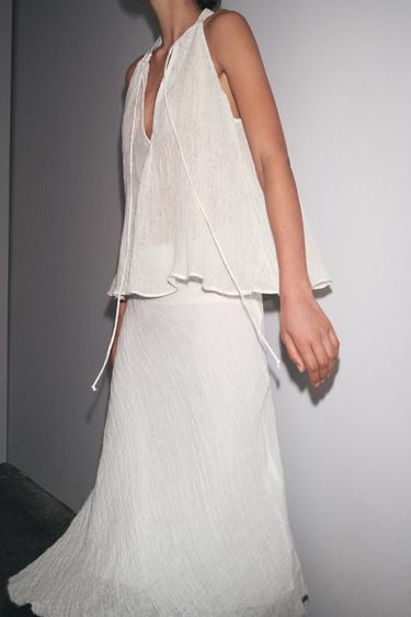 ZW COLLECTION 100% LINEN MIDI SKIRT - Ecru by Zara - Image 1