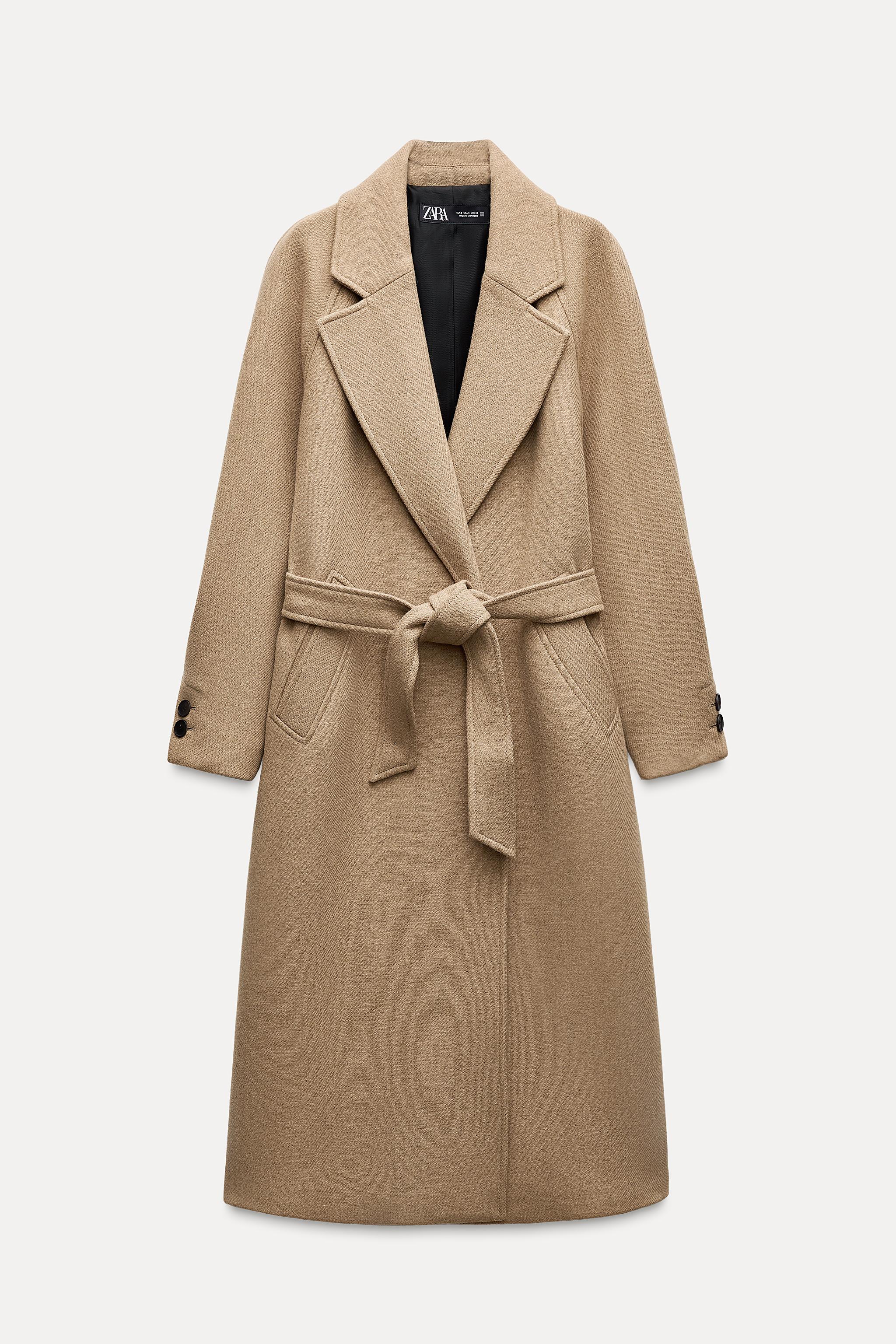 LONG BELTED WOOL BLEND COAT Black ZARA Canada