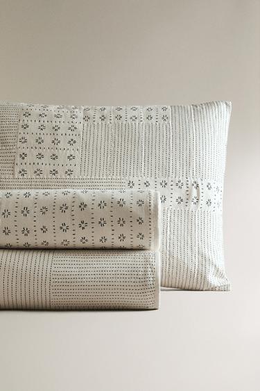 Zara LINEN PATCHWORK BEDSPREAD - Ecru - Image 0