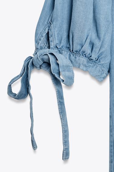 CHEMISE À MANCHES COURTES ET LACETS - Bleu clair de Zara - Image 8