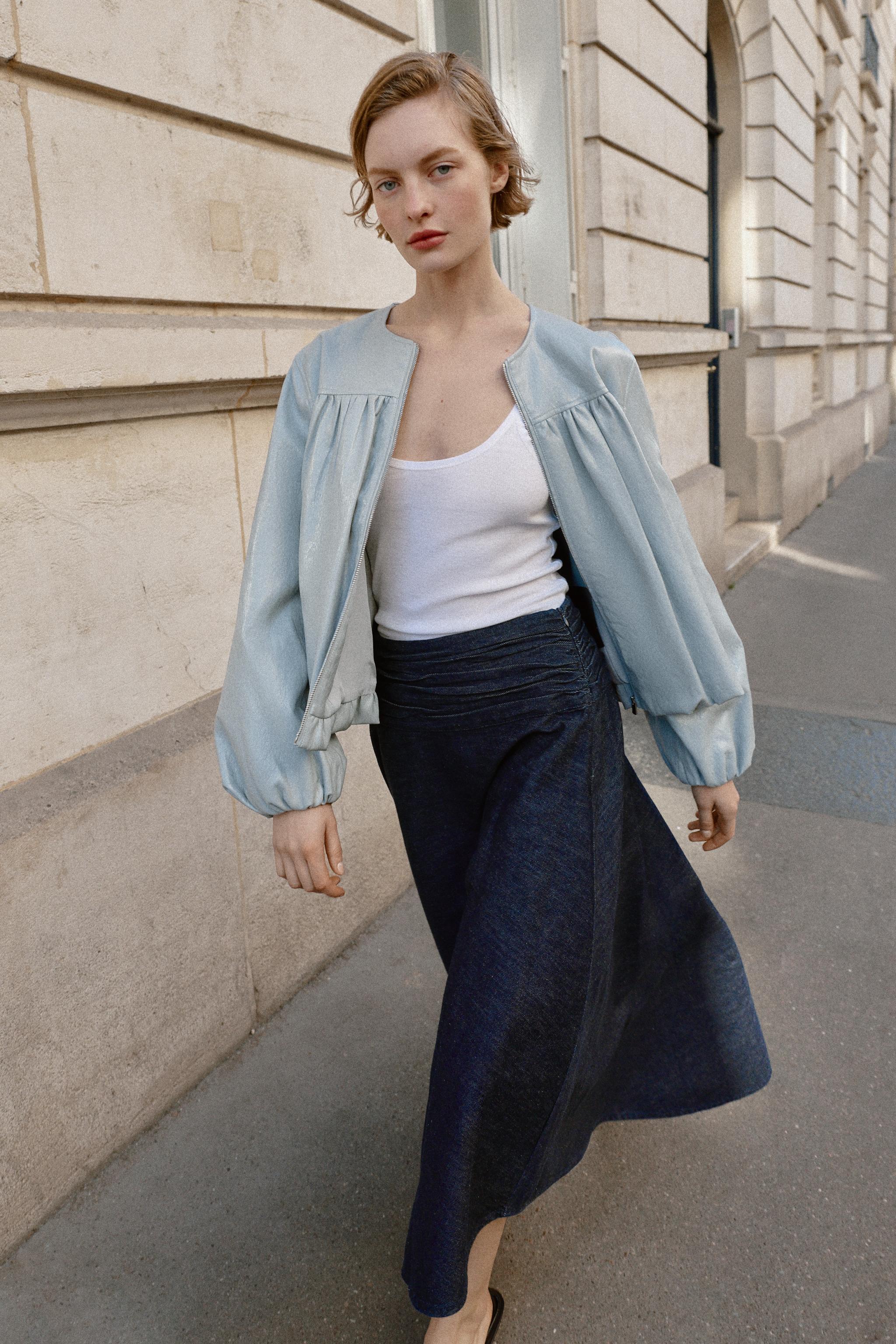FAUX LEATHER BALLOON JACKET - Sky blue | ZARA United States