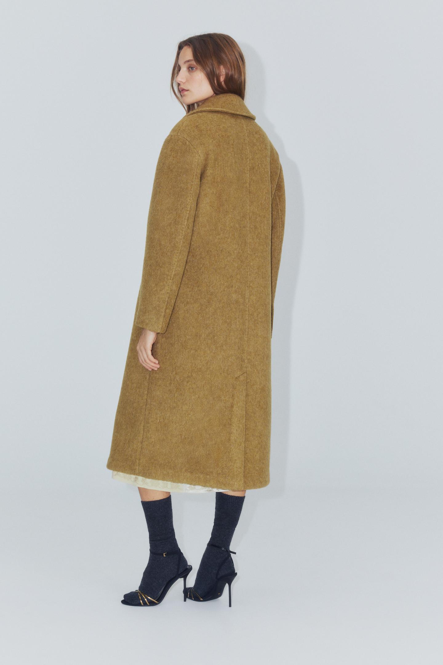 Женское пальто Zara ZW Collection Long Wool Blend, цвет: Горчичный — фото 6