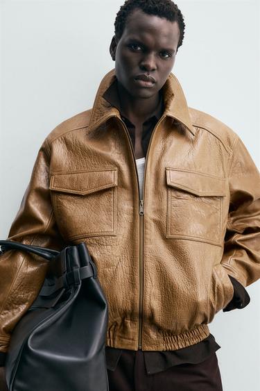 LEATHER JACKET WITH POCKETS - camel by Zara - Image 4