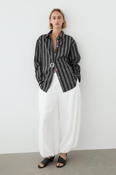 Camisa fluida detalle rayas - Negro de Zara