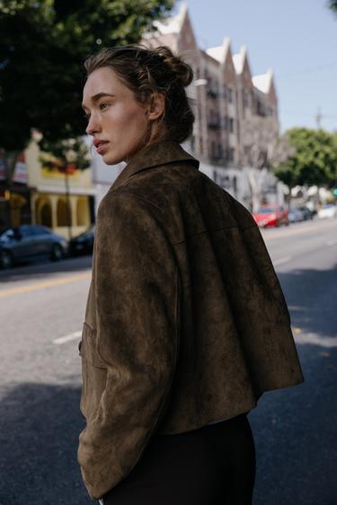 FAUX SUEDE CROPPED JACKET - Khaki by Zara - Image 4