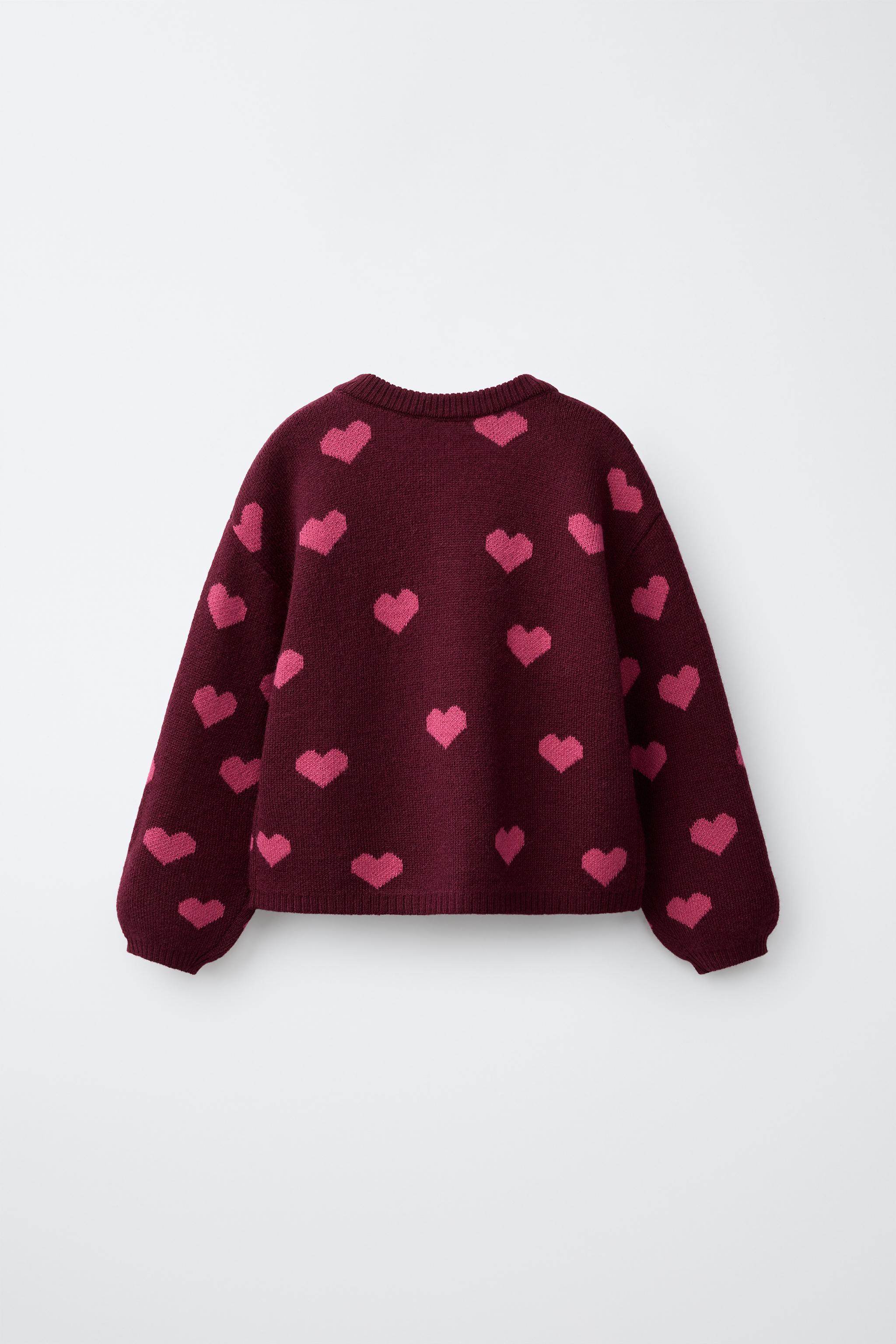 HEART PRINT CARDIGAN — Burgundy