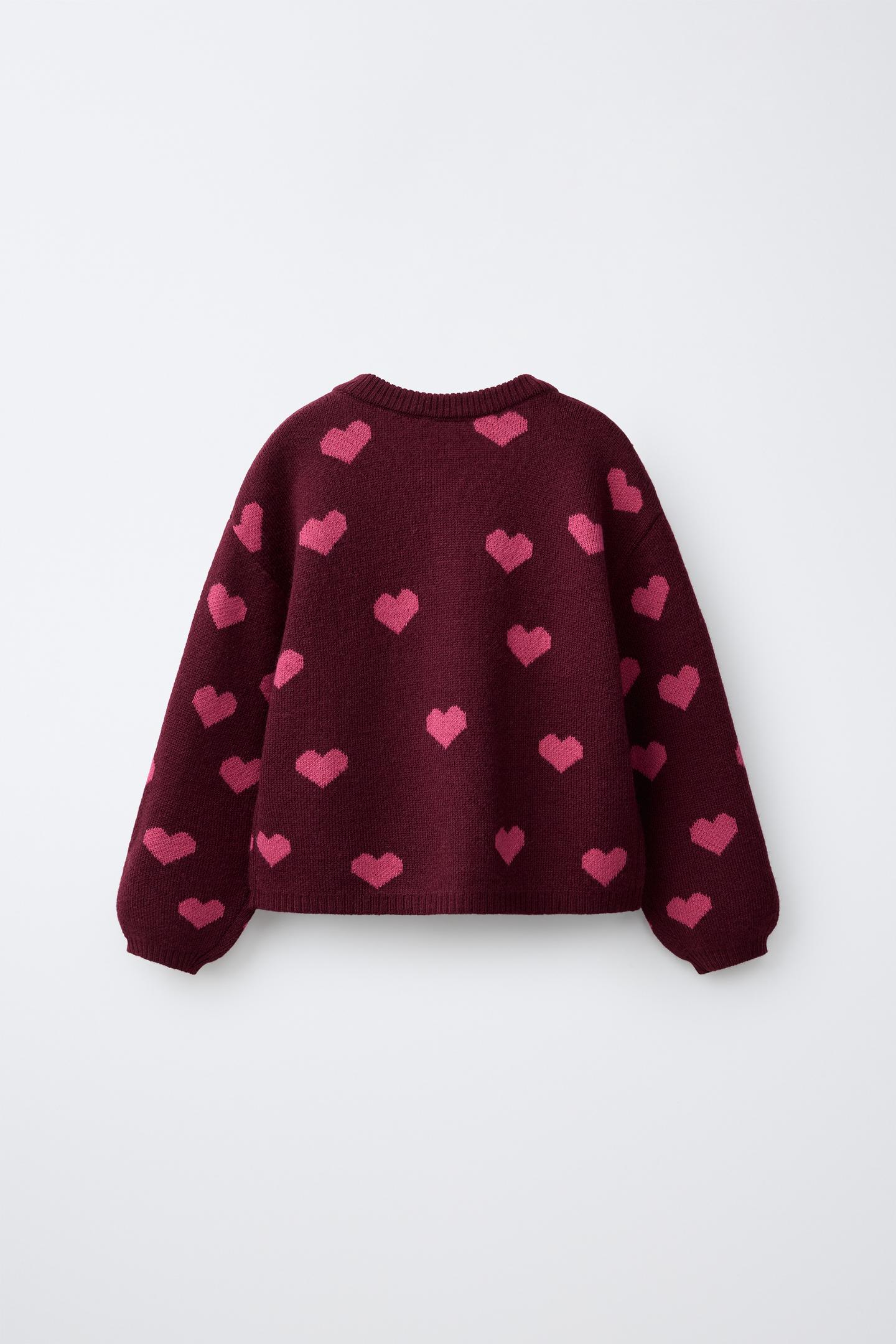 Детский кардиган Zara Heart Print, цвет: Бордовый — фото 2