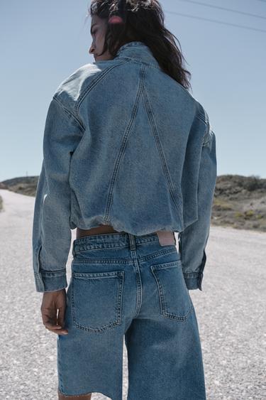 جاكيت بومبر Z1975 من الدنيم بياقة مرتفعة - أزرق فاتح الخاص بـ Zara