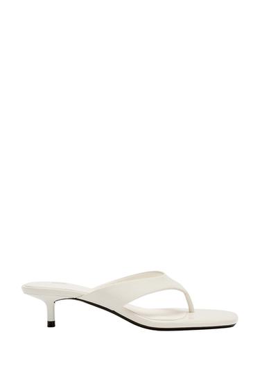 LEATHER HEEL SANDALS - Ecru White by Zara