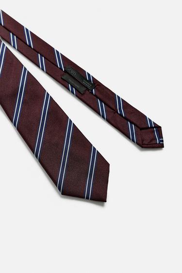 CRAVATE 100 % SOIE RAYURES - Grenat de Zara - Image 4
