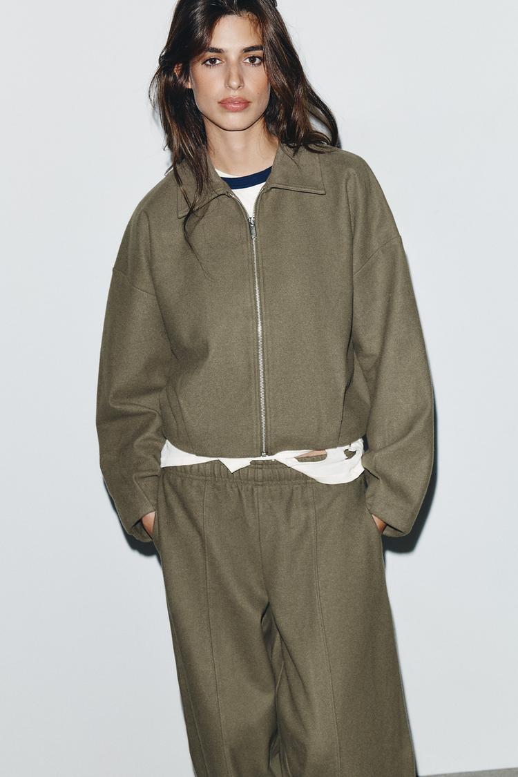 BLOUSON BOMBER DOUX À FERMETURE ÉCLAIR