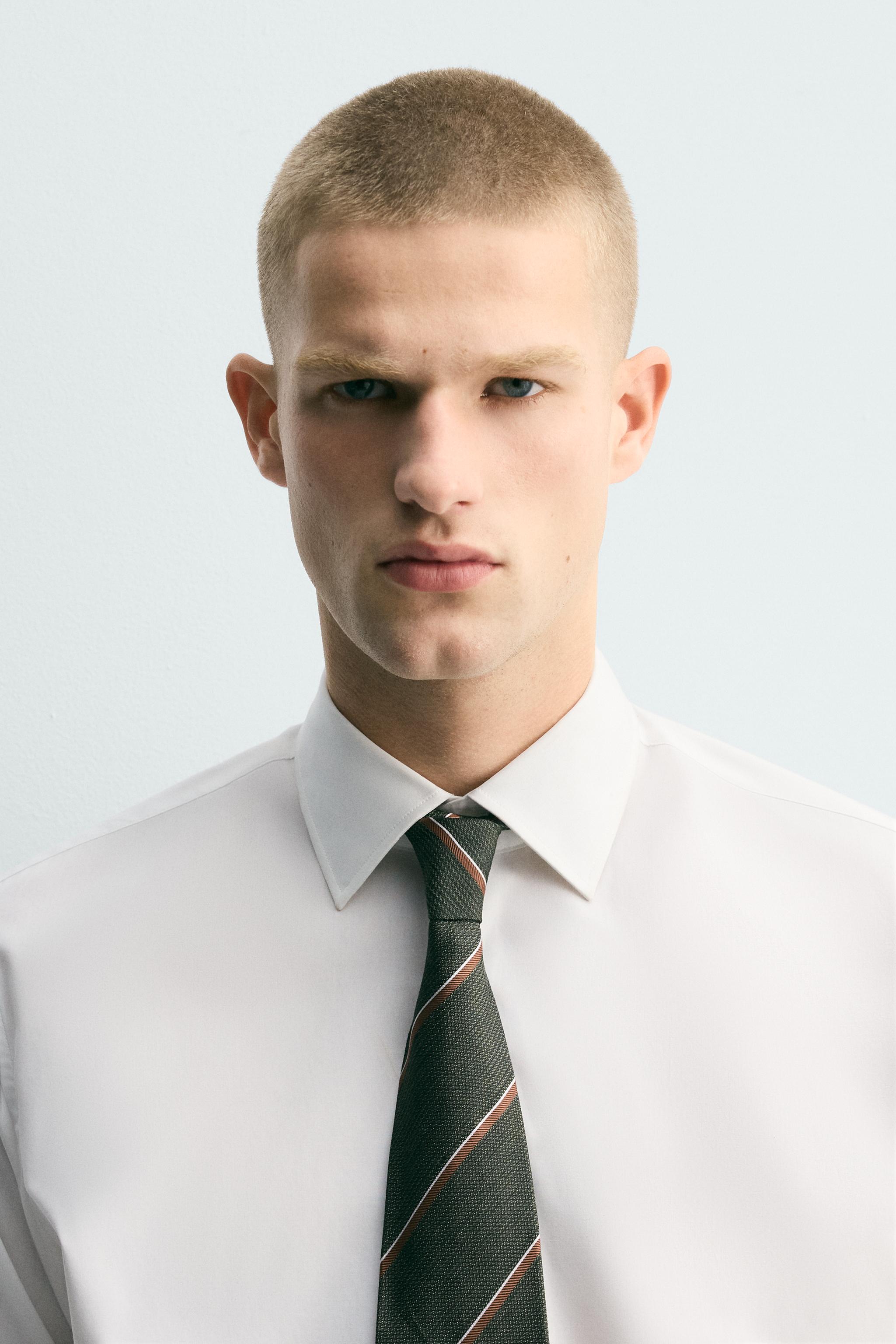 ストライプ柄ジャカードシルクネクタイ - カーキ | ZARA Japan / 日本