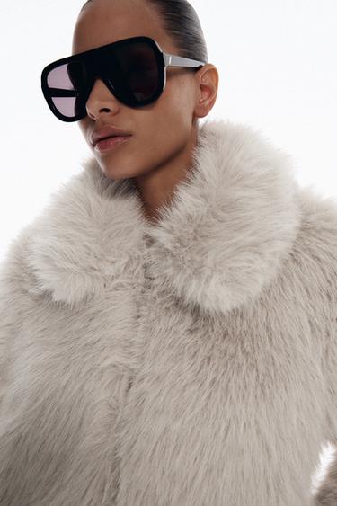 FAUX FUR ZIP-UP SHORT COAT - Grey by Zara