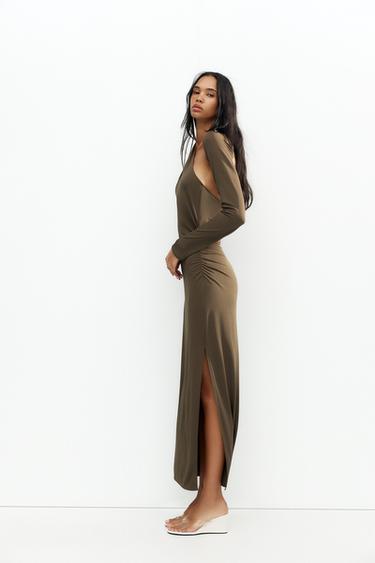 ROBE LONGUE DRAPÉE ASYMÉTRIQUE - Kaki foncé de Zara - Image 3