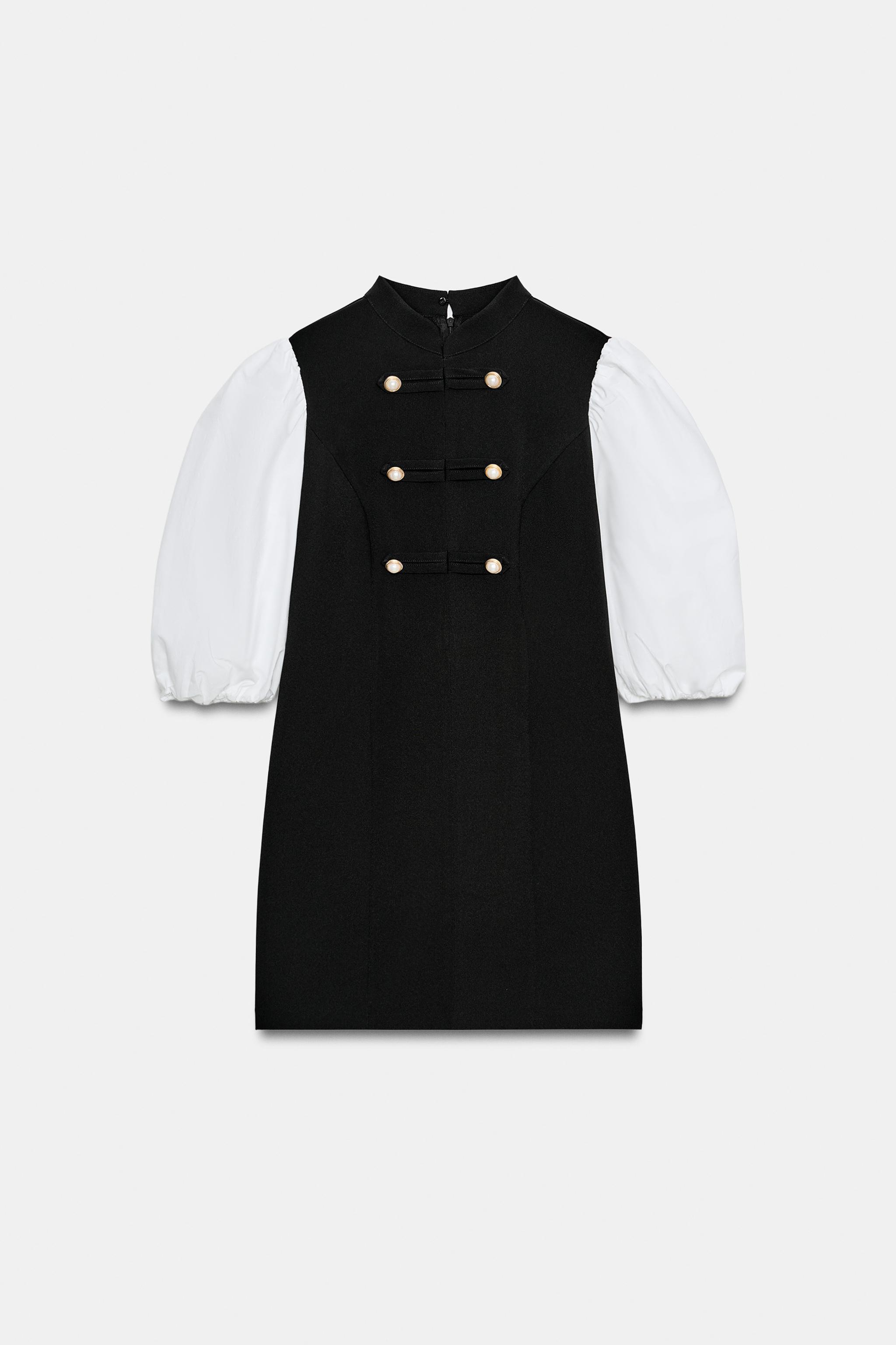MIXED-FABRIC PEARL DRESS