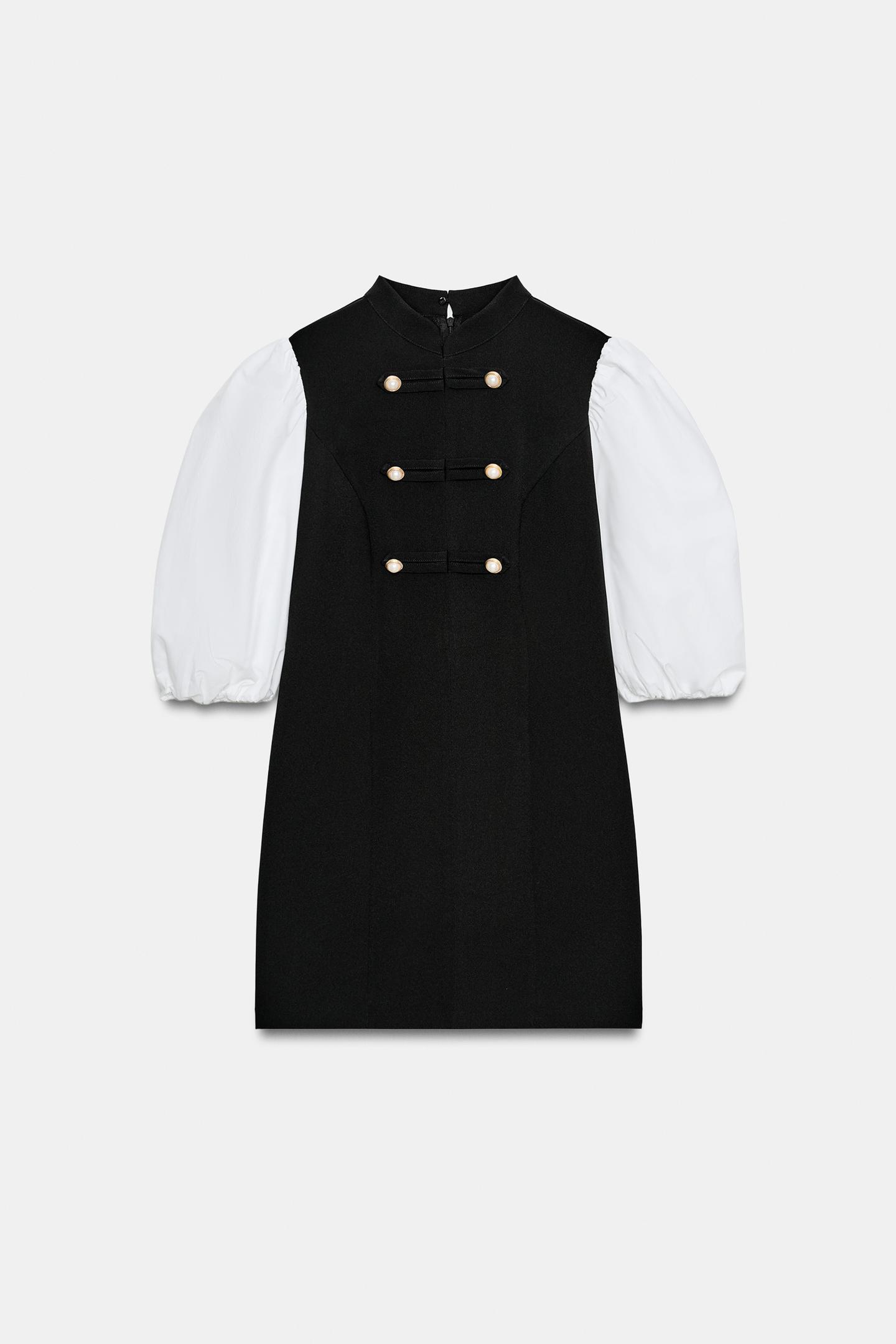 Женское платье Zara Mixed-Fabric Pearl, цвет: Чёрный — фото 5