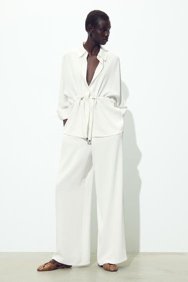 CREPE WIDE-LEG TROUSERS - Oyster-white by Zara - Image 0