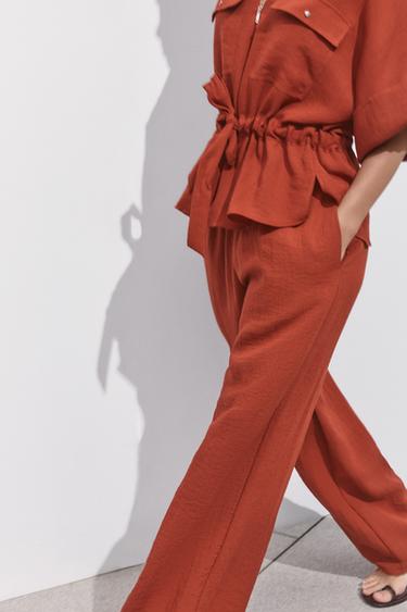 RUSTIC WIDE-LEG TROUSERS - Terracotta by Zara