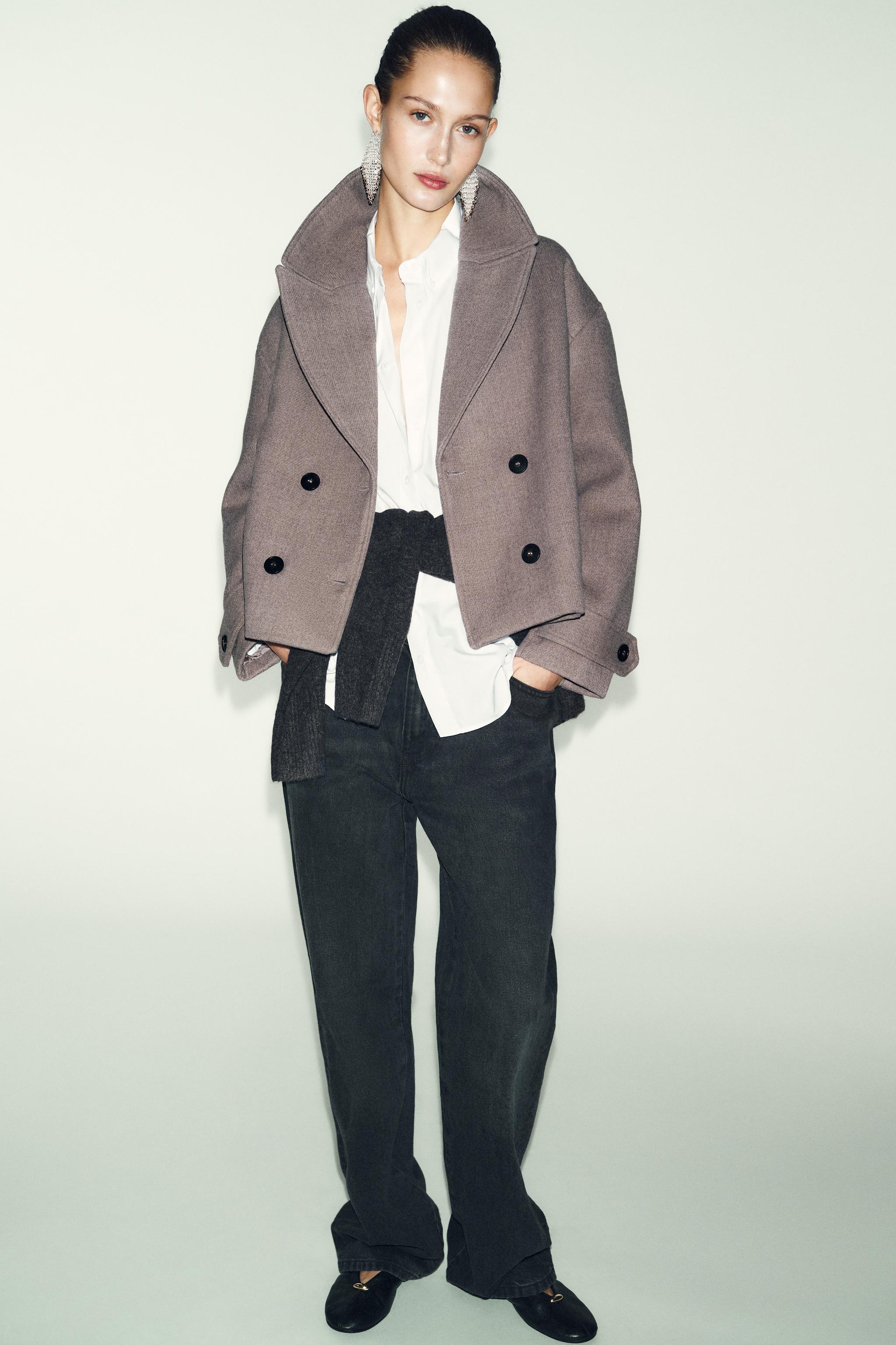 ダブルブレストショートコート - ブラウン | ZARA Japan / 日本