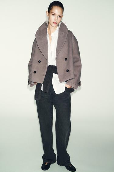 DOUBLE-BREASTED SHORT COAT - Mink by Zara