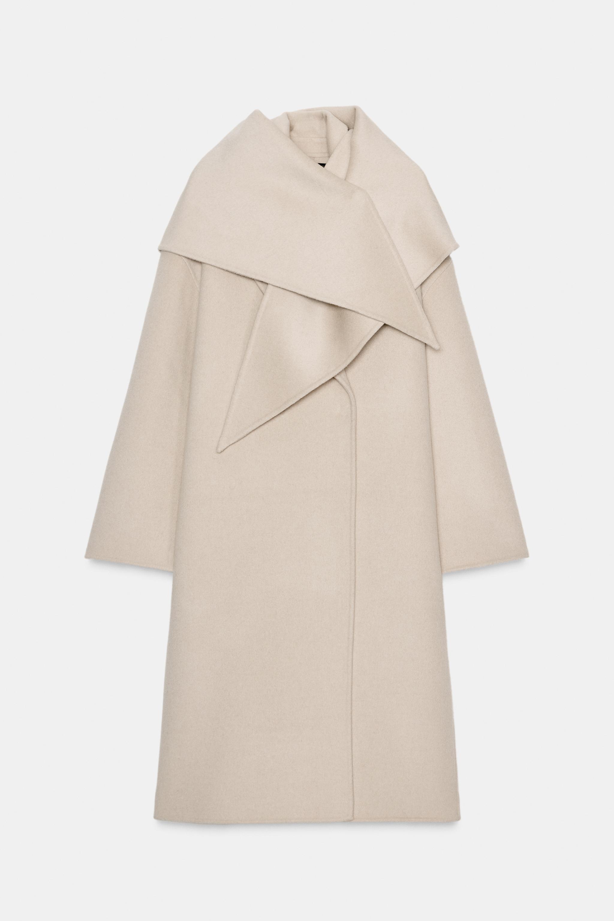 ZARA ベージュ ウールコート スカーフ付き Yahoo!オークション - 未使用 ZARA ウールスカーフ付きコート