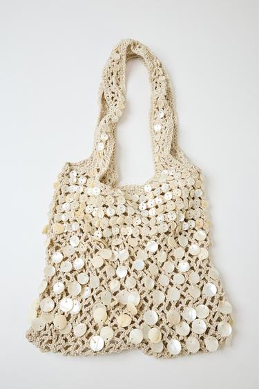 BOLSO DE HOMBRO ABALORIOS - Beige claro de Zara