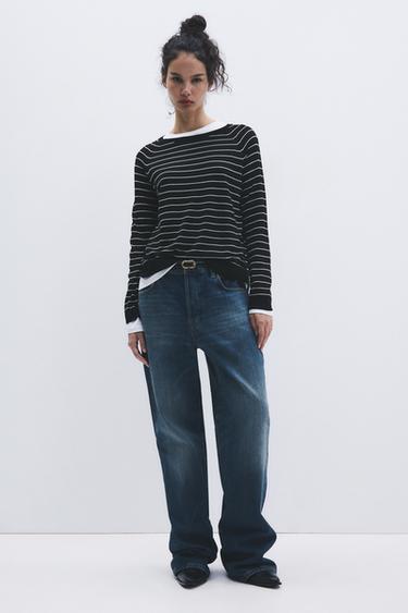 BASIC KNIT SWEATER - Black / Ecru by Zara - Image 0