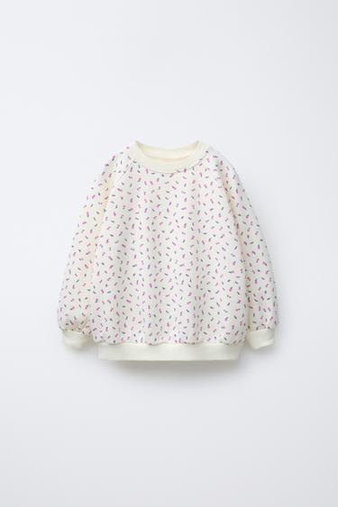 Zara FLORAL PRINT SWEATSHIRT - Ecru