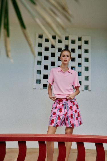 SHORT SLEEVE KNIT POLO SHIRT - Mid-pink by Zara - Image 0