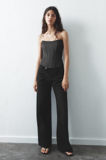 SATIN BUSTIER TOP - Black by Zara - Image 0
