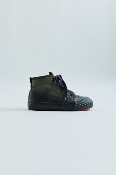 ZARA TIMELESS - LEATHER SPLIT SUEDE HIGH-TOP SNEAKERS — Khaki Green 1