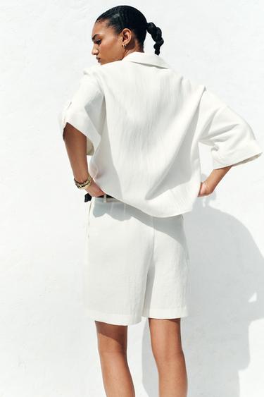 BERMUDA PINCES CEINTURE - Blanc cassé de Zara - Image 4