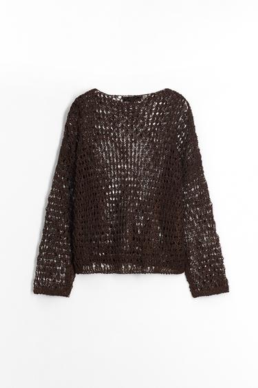 PULL EN MAILLE AJOURÉE - Marron de Zara - Image 1