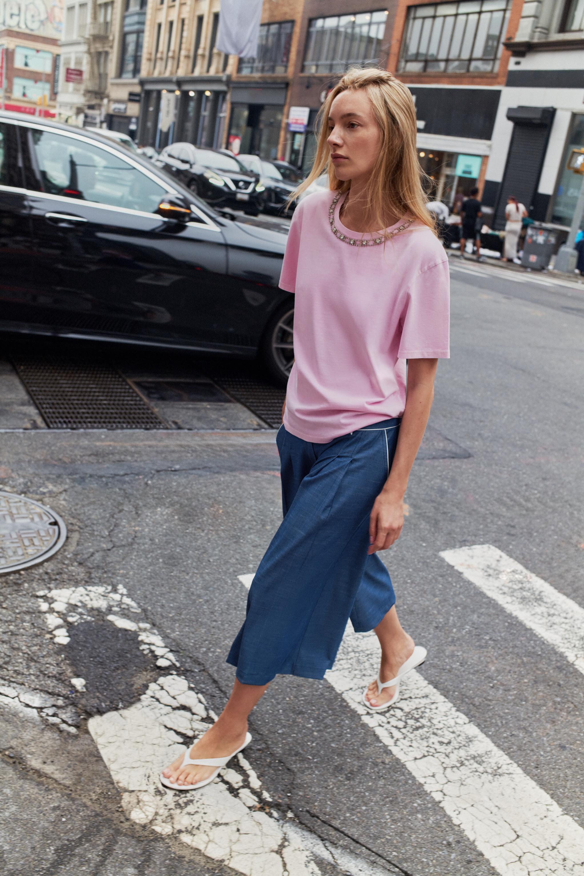 Zara WASHED EFFECT JEWELED T-SHIRT