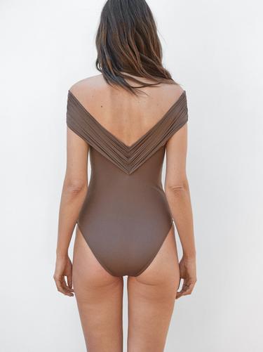 Bañador bandeau tirantes cruzados - Negro oro de Zara