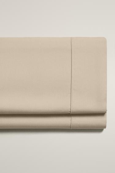 300 THREAD COUNT COTTON PERCALE FLAT SHEET - Beige by Zara