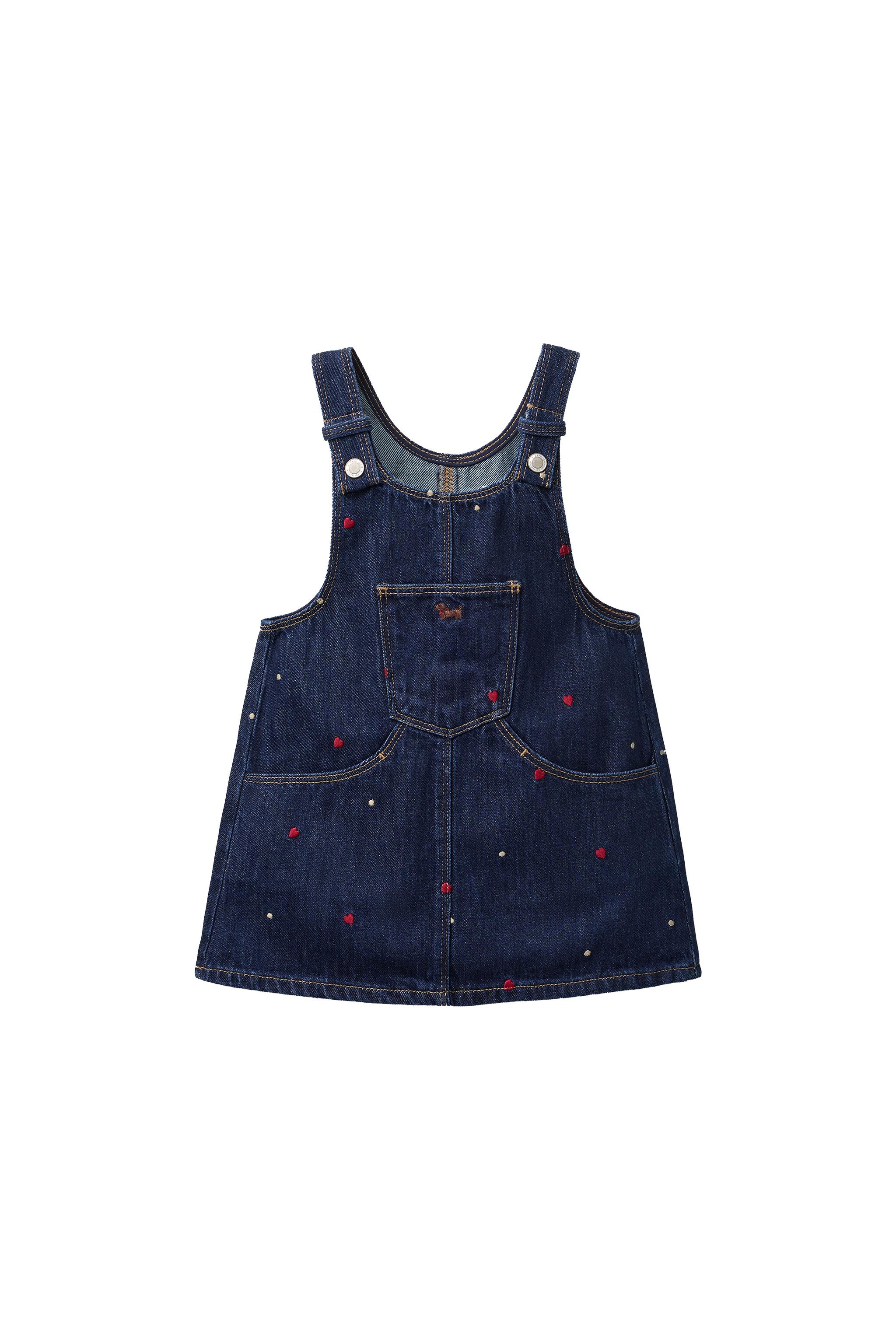 DENIM PINAFORE DRESS WITH EMBROIDERED HEARTS - Blue | ZARA Australia