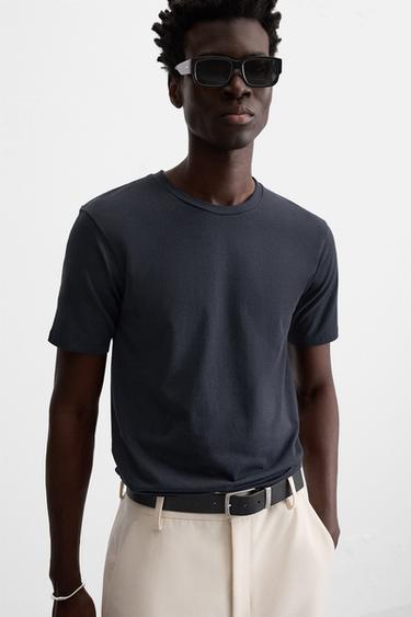 Zara BASIC SLIM FIT T-SHIRT - Navy blue