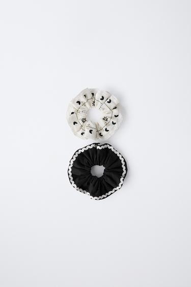 Zara TWO-PACK OF LACE AND WAVY HAIR TIES - Ecru