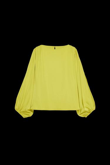 Zara SATIN EFFECT CUTOUT SLEEVE TOP - Lime green - Image 0