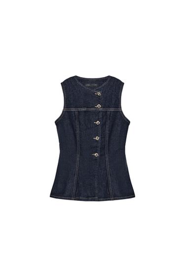 Zara Z1975 TAILORED DENIM VEST - Blue