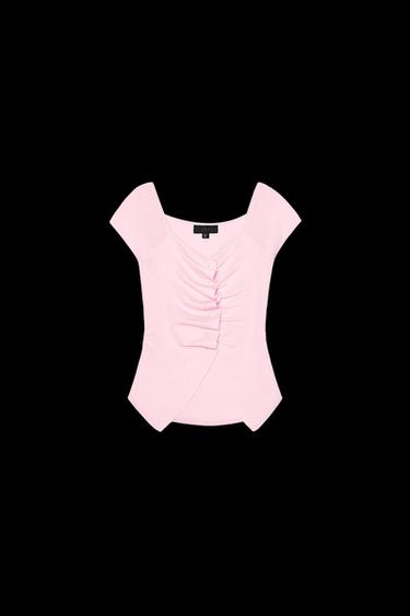 Zara RUCHED KNIT TOP - Pink - Image 0