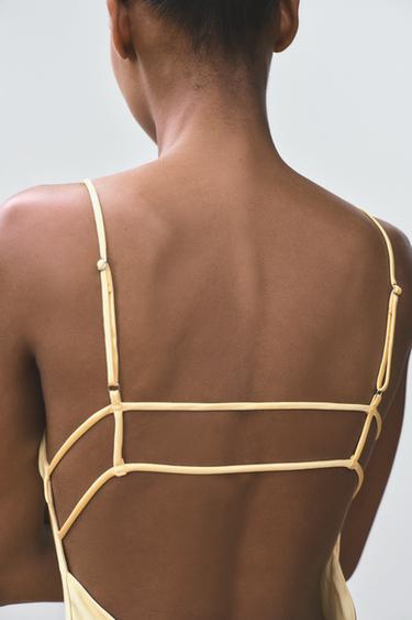 ROBE MIDI SATINÉE - Jaune de Zara - Image 5