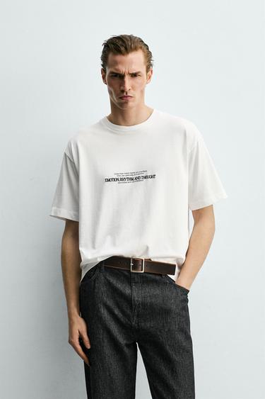 Zaras T-SHIRT BOXY FIT MED KOMBINERADE BRODERIER - Vit